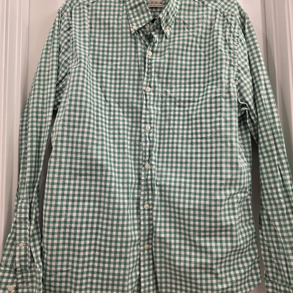 J. Crew Green and White Gingham Casual Button Down Shirt